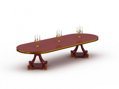 红色实木餐桌模型3d模型