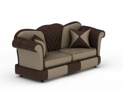 3d现代皮质软包拼色双人沙发模型