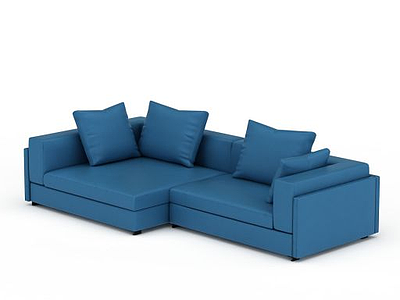 蓝色现代U型沙发模型