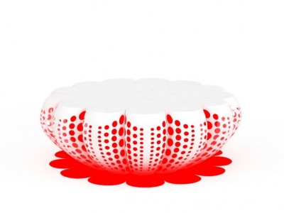 红白拼色花型桌子模型
