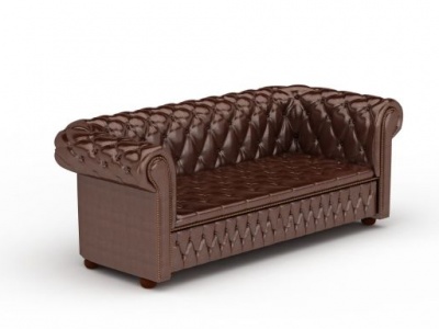 精美咖啡色美式软包皮沙发模型3d模型