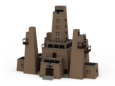 羌族神庙建筑楼模型
