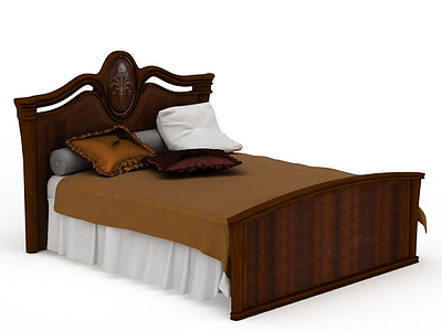 3d简约现代实木双人床免费模型