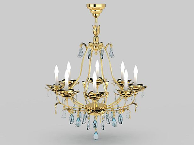 精品蓝水晶金色烛台吊灯模型3d模型