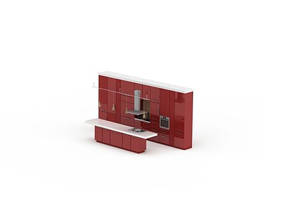 3d红色整体橱柜免费模型