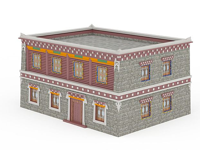 3d藏式居民楼免费模型