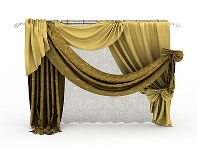 3d金色窗帘免费模型