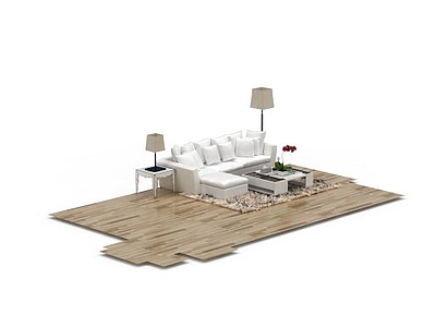 3d客厅白色沙发茶几组合免费模型