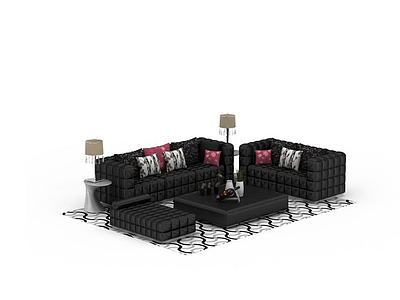 3d黑色沙发茶几组合模型