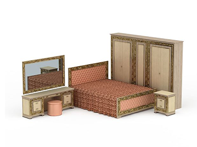 3d卧室床柜组合免费模型