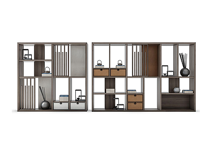 新中式装饰架装饰柜书柜3d模型