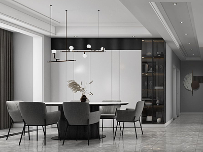 现代极简黑白灰简约客厅模型3d模型