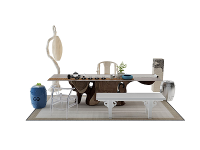 茶桌圆凳模型3d模型