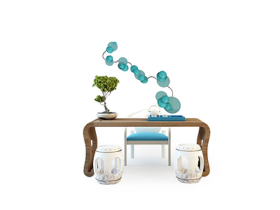 茶桌椅组合3d模型