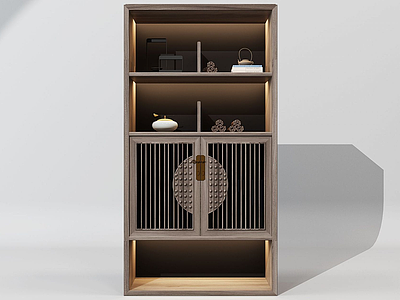 3d新中式装饰柜子书柜模型