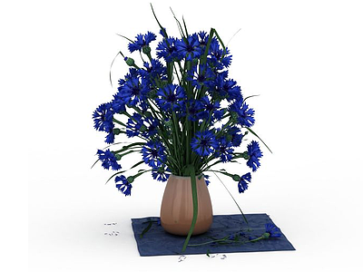 3d蓝花盆景模型