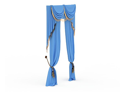 3d蓝色丝绸窗帘模型