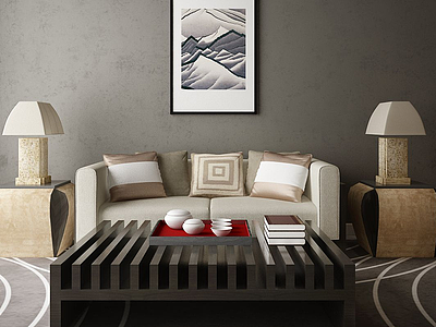 3d现代沙发茶几模型