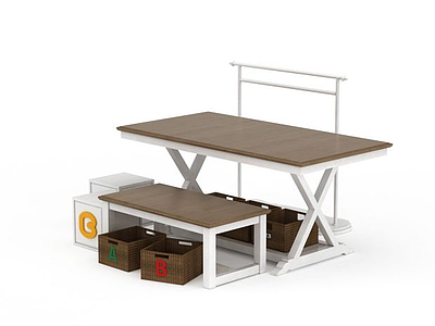 实木交叉桌椅模型3d模型