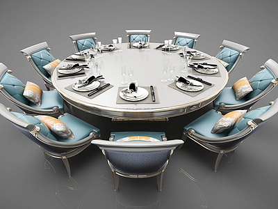 3d欧式圆形餐桌椅模型