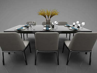 现代多人餐桌椅模型