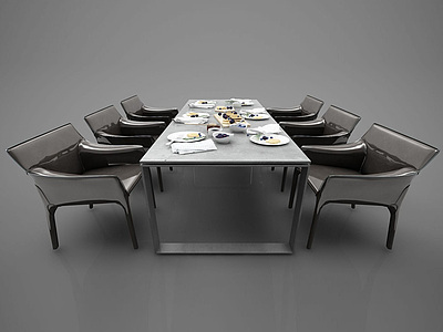 现代多人餐桌椅模型3d模型
