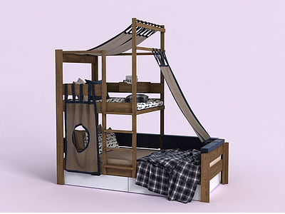 3d儿童房家具上下床模型