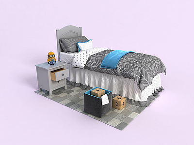 3d儿童房家具床模型