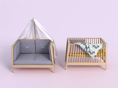 3d儿童房家具婴儿床模型
