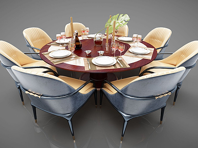 3d欧式圆形餐桌椅模型