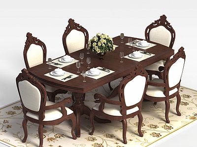 欧式餐桌餐椅模型