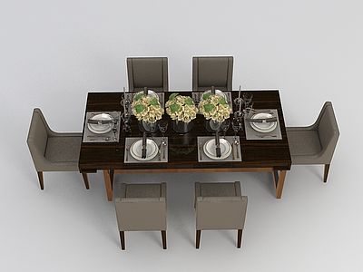 3d现代多人餐桌模型