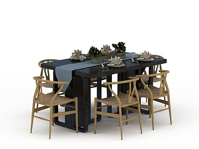 实木餐桌模型3d模型