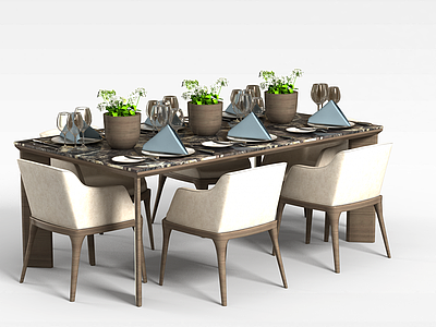 餐厅多人餐桌模型3d模型