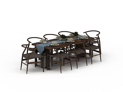 3d餐桌餐椅组合模型