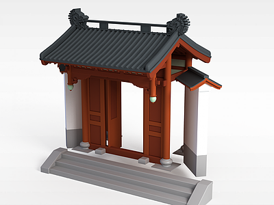 3d中式庭院牌坊模型