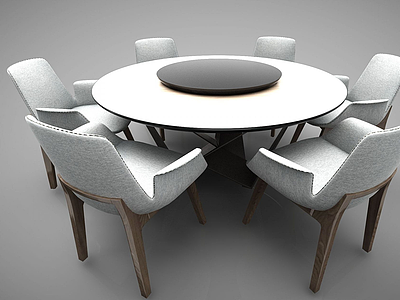 3d现代多人餐桌椅模型