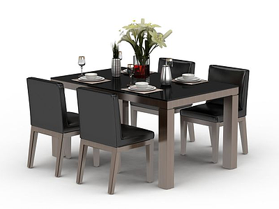 3d家庭四人餐桌椅模型