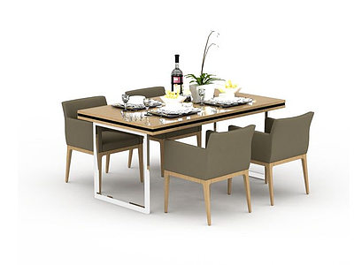3d方形餐桌椅模型