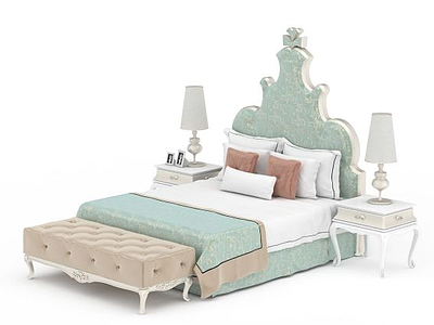 3d欧式卧室双人床免费模型