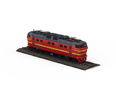 红色火车头模型3d模型