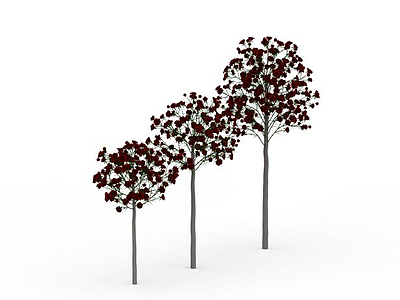 3d红色花朵树木模型