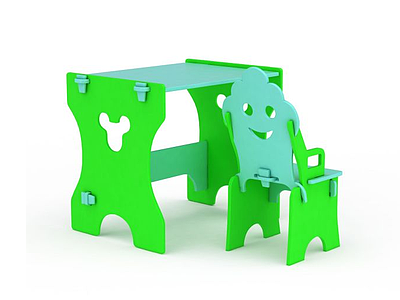 3d绿色塑料儿童桌椅模型