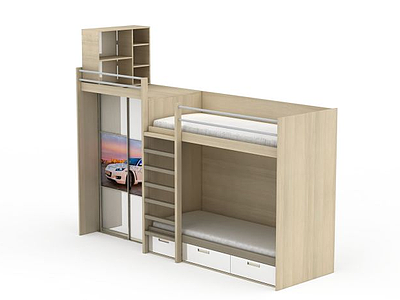 3d实木床柜组合免费模型