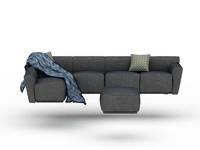 3d时尚深灰色布艺客厅沙发组合免费模型