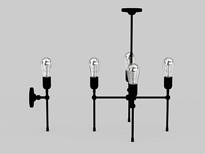 3d工业吊灯壁灯组合免费模型