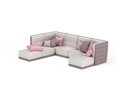 3d休闲布艺拼色软包客厅沙发组合免费模型