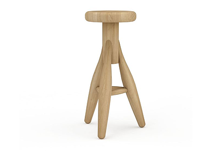 三脚木质吧凳模型3d模型