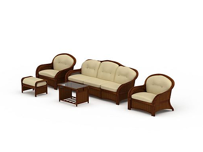 现代客厅沙发茶几组合模型