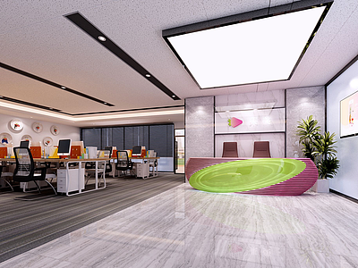 3d现代办公大厅模型